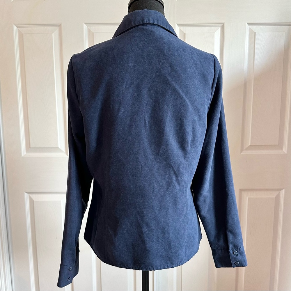 Sonoma Navy Blue Faux Suede Fitted Button Down Shirt - Picture 4 of 7